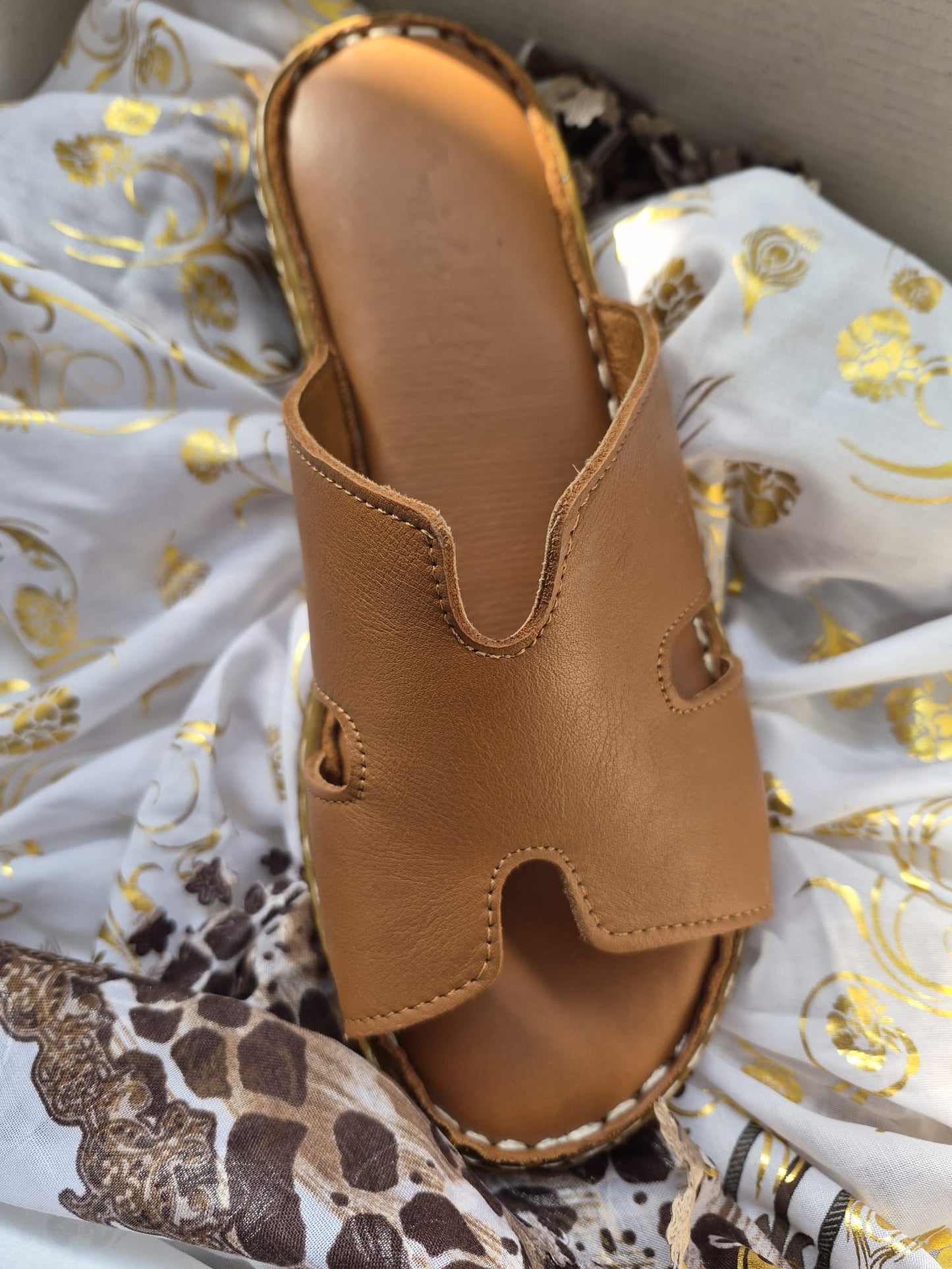 Taba (Hermes Model) Ortopedik Tabanlı kadın Deri Terlik